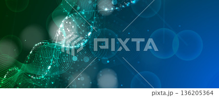 Futuristic science and medical  background, DNA strands, connected neural web 136205364