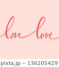 valentine seamless pattern background, love text font calligraphy hand written lettering script red color with shadow isolated on pink 136205429