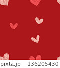 valentine seamless pattern background, cute hand drawing of heart shape in different color isolated on red background, flat minimal style 136205430