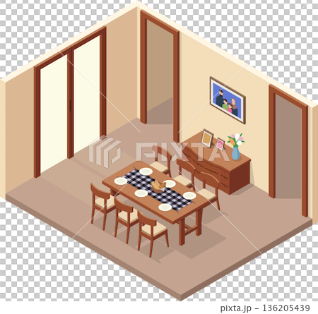 Rustic style dining room illustration Rustic style dining room illustration 136205439