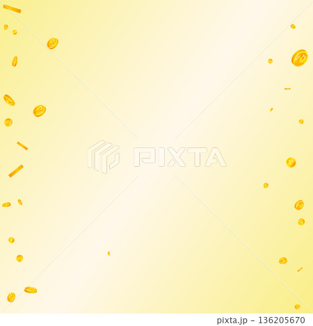 Russian ruble coins falling. Scattered gold RUB coins. Russia money. Great business success concept. Square vector illustration. Russian ruble coins falling. Scattered gold RUB coins. Russia money. Great business success concept. Square vector illustration. 136205670