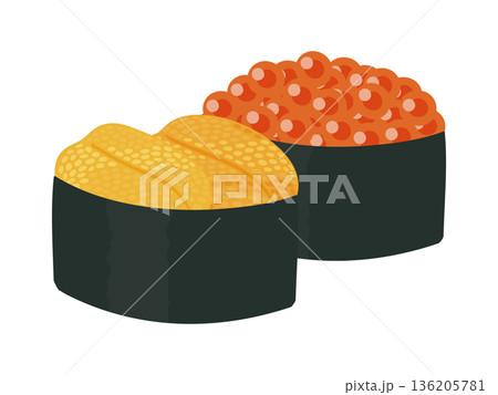 いくらとうにの軍艦寿司イラスト 和食素材 いくらとうにの軍艦寿司イラスト 和食素材 136205781