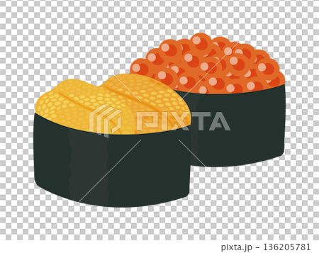 いくらとうにの軍艦寿司イラスト 和食素材 いくらとうにの軍艦寿司イラスト 和食素材 136205781