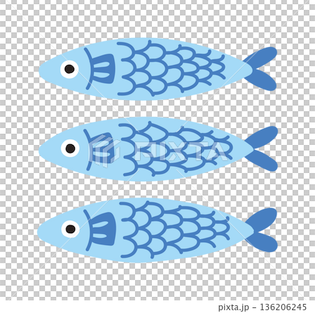 青い魚を並べたフラットデザインイラスト 青い魚を並べたフラットデザインイラスト 136206245