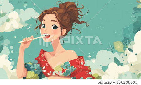 歯磨きをする女の子 136206303