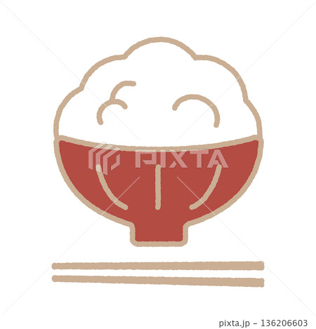 茶碗に盛られた白ごはんのシンプルでかわいいイラスト 136206603