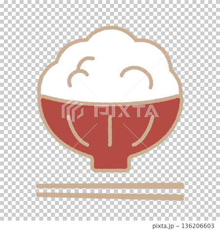 茶碗に盛られた白ごはんのシンプルでかわいいイラスト 136206603