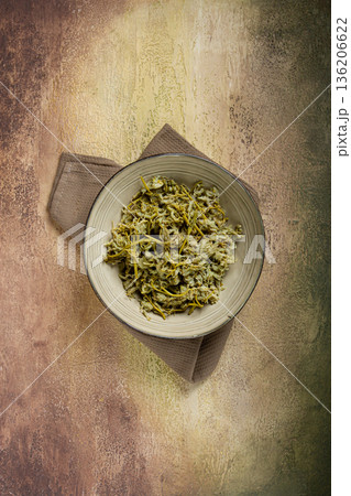 Jonjoli, Colchian klekachka, Georgian appetizer, pickled jonjoli, no people 136206622