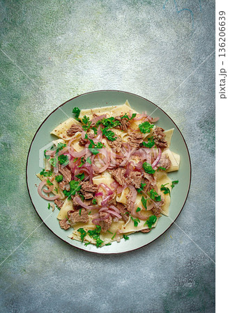 Beshbarmak, Kazakh meat, boiled meat with noodles, 136206639