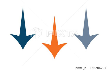 Down Arrow Icons Illustration in Blue Orange and Gray Minimal Flat Style for Navigation Direction Pointer Interface Design Elements 136206704