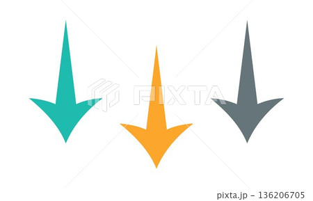 Minimal Down Arrow Icons Set in Teal Orange and Gray Flat Style for Navigation Direction Pointer Interface Design UI UX Elements 136206705