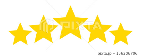 Five Star Rating Icon Illustration in Yellow Minimal Flat Design for Reviews Feedback Evaluation Quality Score Customer Experience Satisfaction Concept 136206706