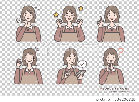 一組穿著圍裙的老婦人插圖 136206819