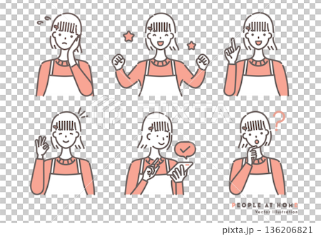 Illustration set of a woman wearing an apron Red two-tone 136206821