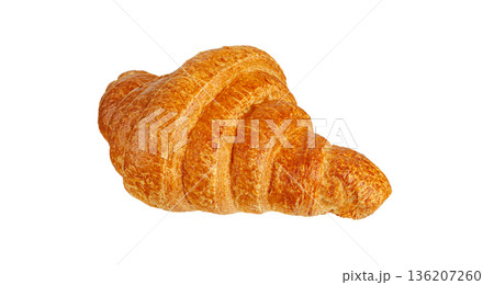 Delicious buttery croissant isolated on white. Gourmet bakery product for morning breakfast menu. 136207260