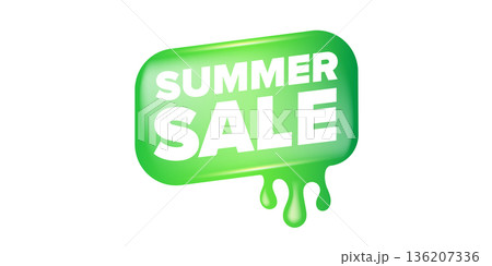 Green Summer Sale Sticker Liquid Design isolated on white background. Price sticker, abstract shape sticker, price tag, HOt sale or discount sticker, promotional badge label png. Summer banner 136207336