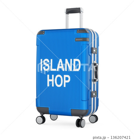 Island Hop blue suitcase, travel concept. 3D rendering 136207421
