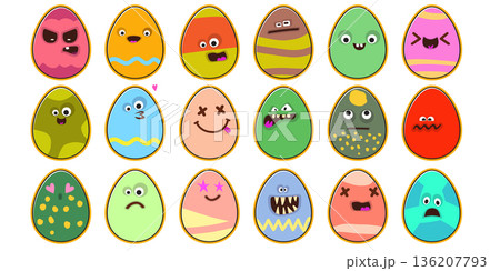 Easter Eggs Emoji Vector Collection of Funny Cartoon Faces, Diverse Expressions for Holiday Designs and Social Media, Ideal for Easter Celebrations and Fun Projects Easter Eggs Emoji Vector Collection of Funny Cartoon Faces, Diverse Expressions for Holiday Designs and Social Media, Ideal for Easter Celebrations and Fun Projects 136207793