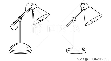 Line art illustration featuring two study lamps with adjustable arms for design 136208039