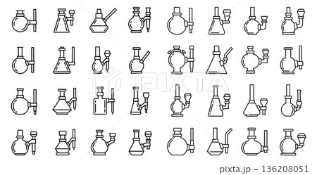 Line art seamless pattern of different laboratory glass bongs, for research or product backgrounds Line art seamless pattern of different laboratory glass bongs, for research or product backgrounds 136208051