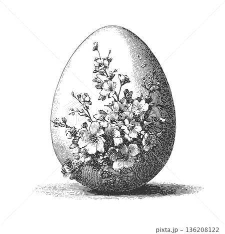 Decorative Easter Egg with Floral Engraving Vector Illustration 136208122