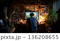 Creative journey unfolds in a cozy artist's studio filled with inspiration 136208655