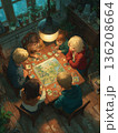 Joyful gathering of family playing a board game in a cozy room 136208664