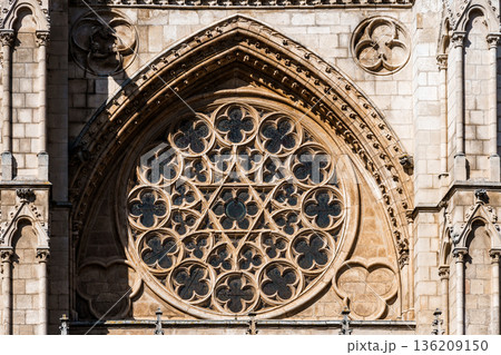 Burgos Cathedral rose window gothic architecture detail view 136209150
