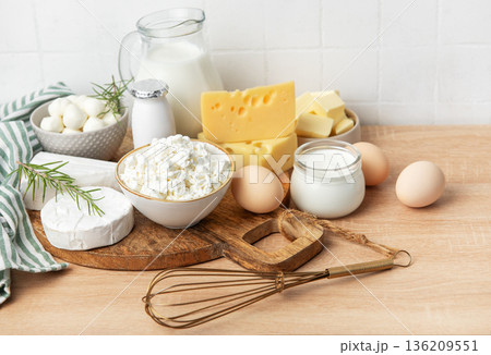 Fresh dairy products and ingredients for healthy cooking Fresh dairy products and ingredients for healthy cooking 136209551