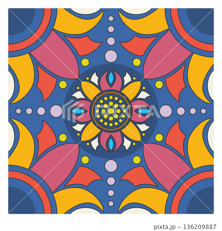 Floral ceramic tile ornament. Decorative oriental floor pattern Floral ceramic tile ornament. Decorative oriental floor pattern 136209887