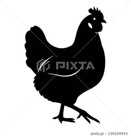 Black chicken silhouette graphic illustration on white background for creative projects Black chicken silhouette graphic illustration on white background for creative projects 136209954