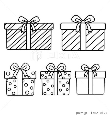 Collection of festive gift boxes line art for celebrations and holidays 136210175
