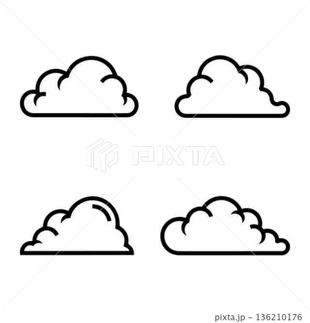 Collection of four simple black and white cloud icon designs Collection of four simple black and white cloud icon designs 136210176