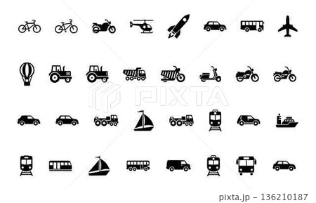 Collection of simple black transport icons on a white background 136210187