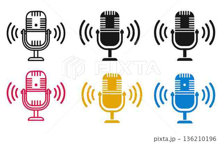 Colorful Retro Microphones Vector Icons for Podcast Recording and Broadcasting Colorful Retro Microphones Vector Icons for Podcast Recording and Broadcasting 136210196