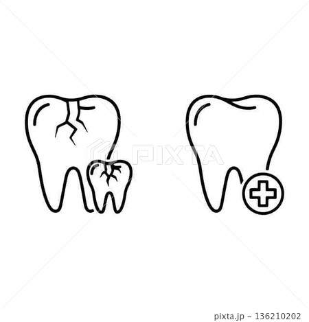 Dental problems and treatment options presented with cracked tooth icon Dental problems and treatment options presented with cracked tooth icon 136210202