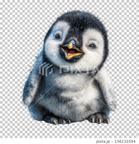 Penguin chick smiling watercolor cute animal character 136210384