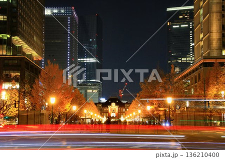 イルミネーションに彩られた『行幸通り』と『中央停車場』… 夜景の【東京駅】 136210400