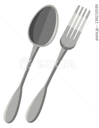 Spoon and fork cartoon icon. Cutlery color symbol 136210589