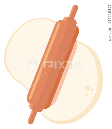 Rolling pin in baking preparation. Cooking color icon Rolling pin in baking preparation. Cooking color icon 136210597