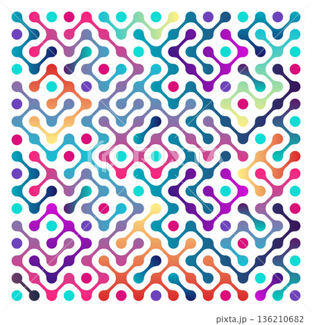 Minimalistic connected dots pattern. Colorful gradient ornament 136210682