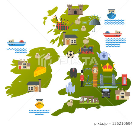 Great Britain landmark pins on map. Travel locations 136210694