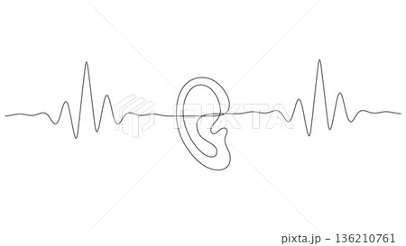 Continuous one line ear with sound wave illustration 136210761