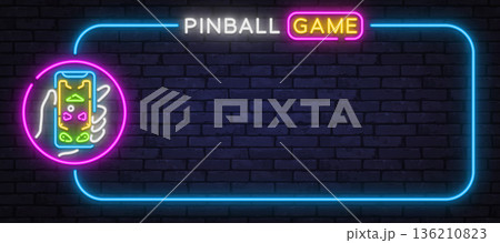 Bright neon vector banner with the text Pinball Game and arcade style graphics. Suitable for gaming interfaces, retro layouts, and event visuals. Bright neon vector banner with the text Pinball Game and arcade style graphics. Suitable for gaming interfaces, retro layouts, and event visuals. 136210823