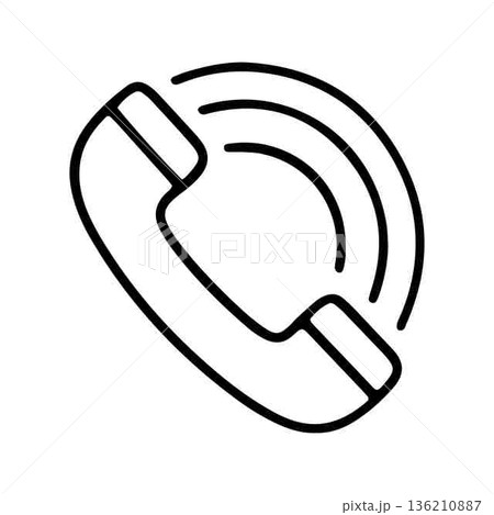 Telephone Receiver Ringing Line Art Isolated Communication Technology Illustration 136210887