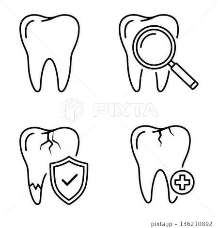 Tooth Care Icons Set Dental Hygiene and Treatment Symbols Collection 136210892