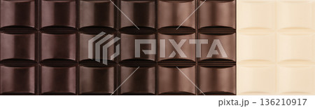 Chocolate bar texture background with dark, milk and white chocolate Chocolate bar texture background with dark, milk and white chocolate 136210917