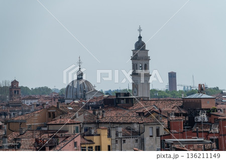 Venice rooftops with domed church and bell tower skyline, Venice Italy 136211149