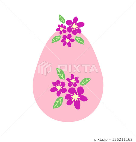 Easter egg with floral ornament, folk ornate illustration. Happy easter hand painted egg for spring holiday cards, tags 136211162
