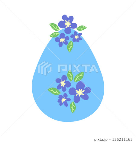 Easter egg with floral ornament, folk ornate illustration. Happy easter hand painted egg for spring holiday cards, tags 136211163